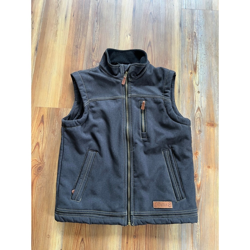 Rafter C Cowboy Collection Kids Medium Black Fleece Lined Canvas Zip Up Vest